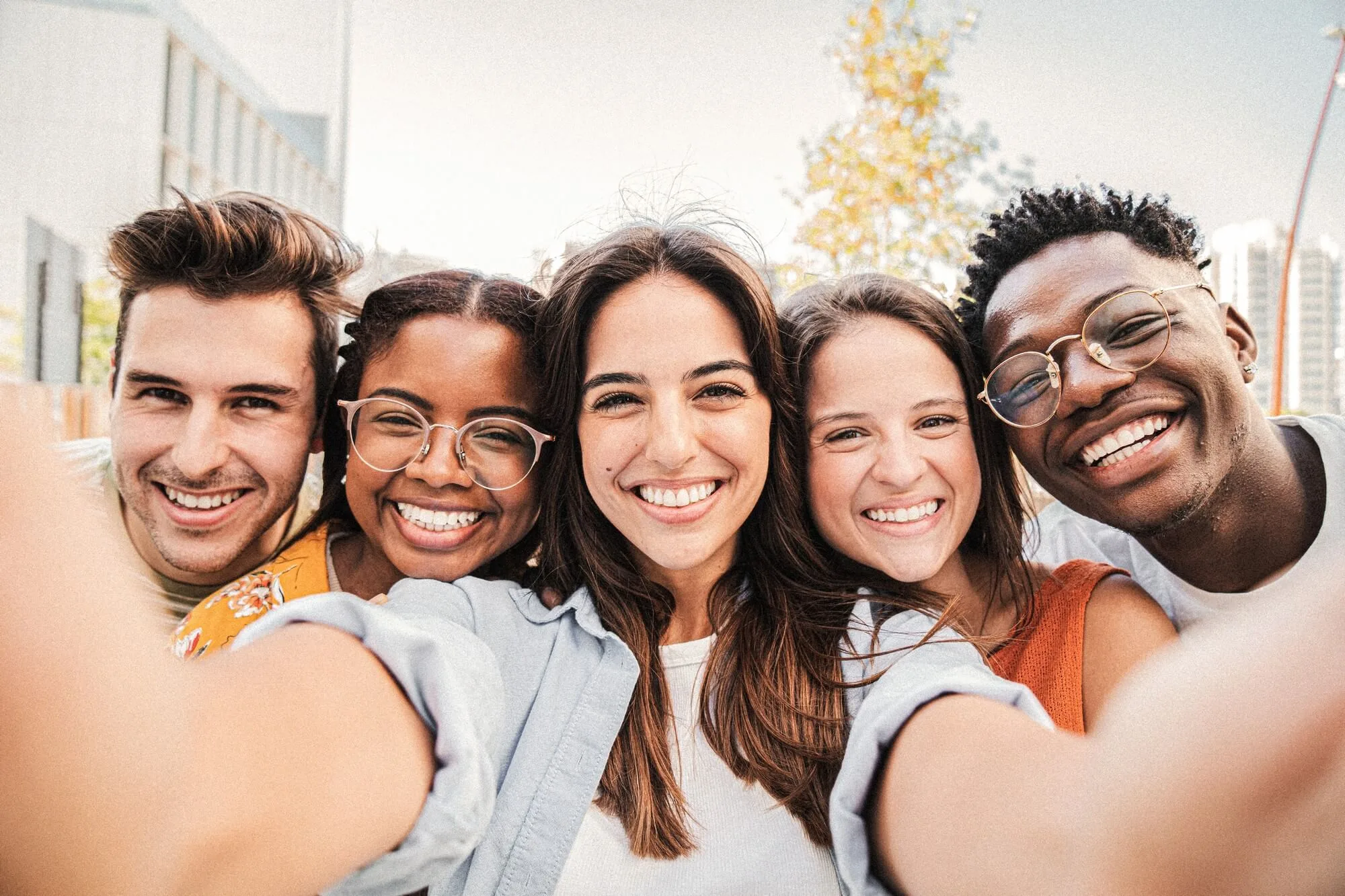 Group taking selfie together