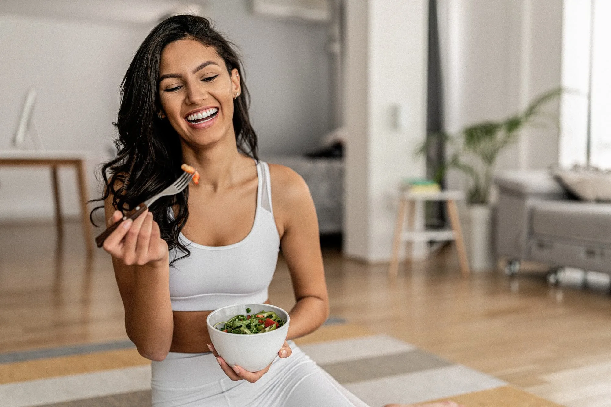 A girl taking healthy meal